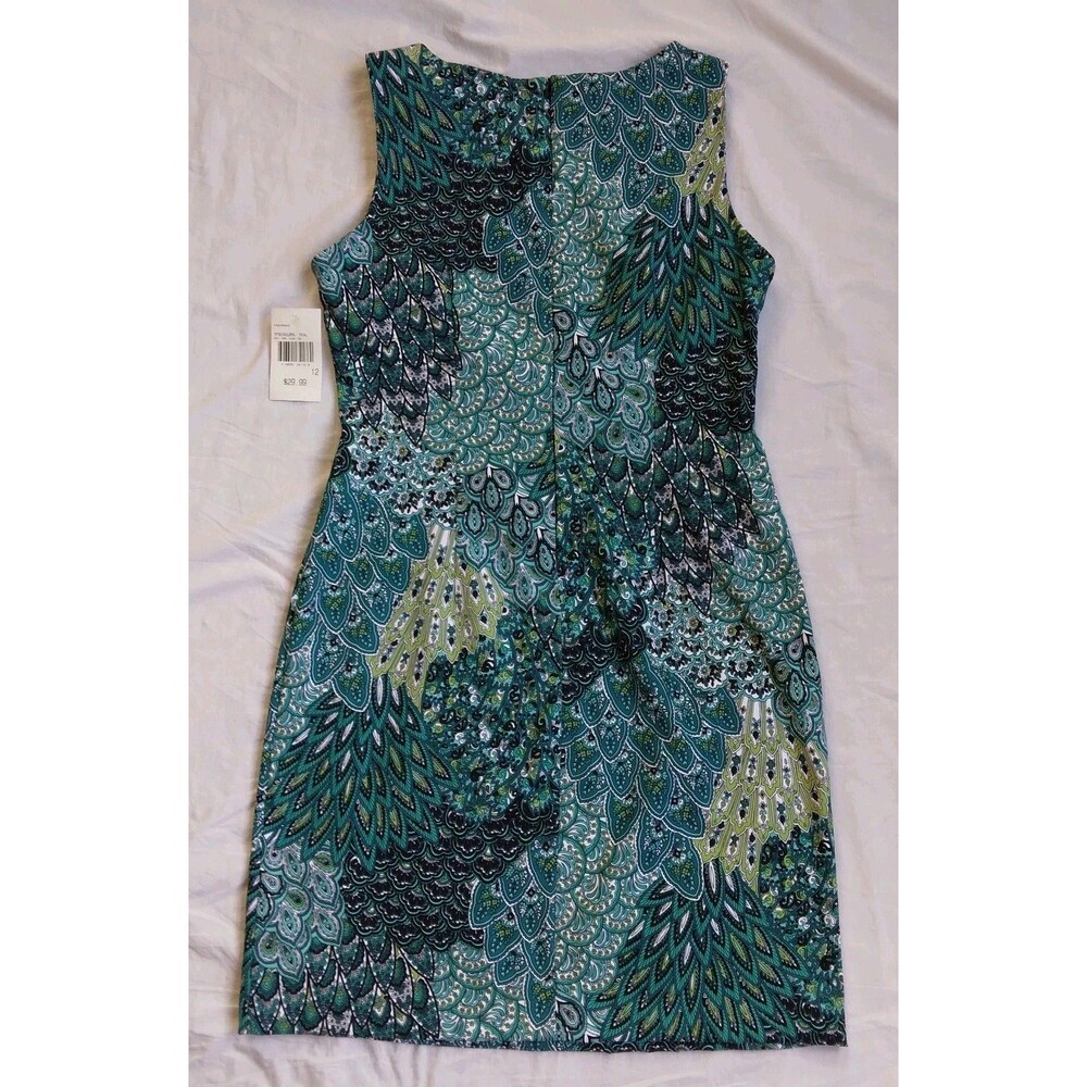 NWT Connected Apparel Sheath Dress Teal Peacock Feather Paisley Print Women's 12 - Picture 7 of 10